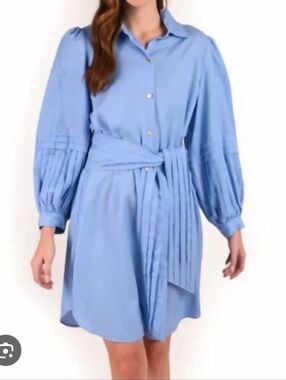 Emily Mccarthy Oxford Shirt Mini Dress Della Robbia Blue Size Medium *Read